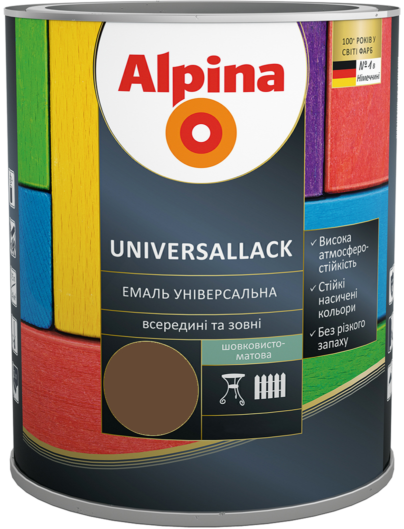 Комплект 1 + 1 Alpina UNIVERSALLACK шелковисто-матовая 2.5 л Темно-коричневый (948201033)
Комплект 1 + 1 Alpina UNIVERSALLACK шелковисто-матовая 2.5 л Темно-коричневый (948201033)