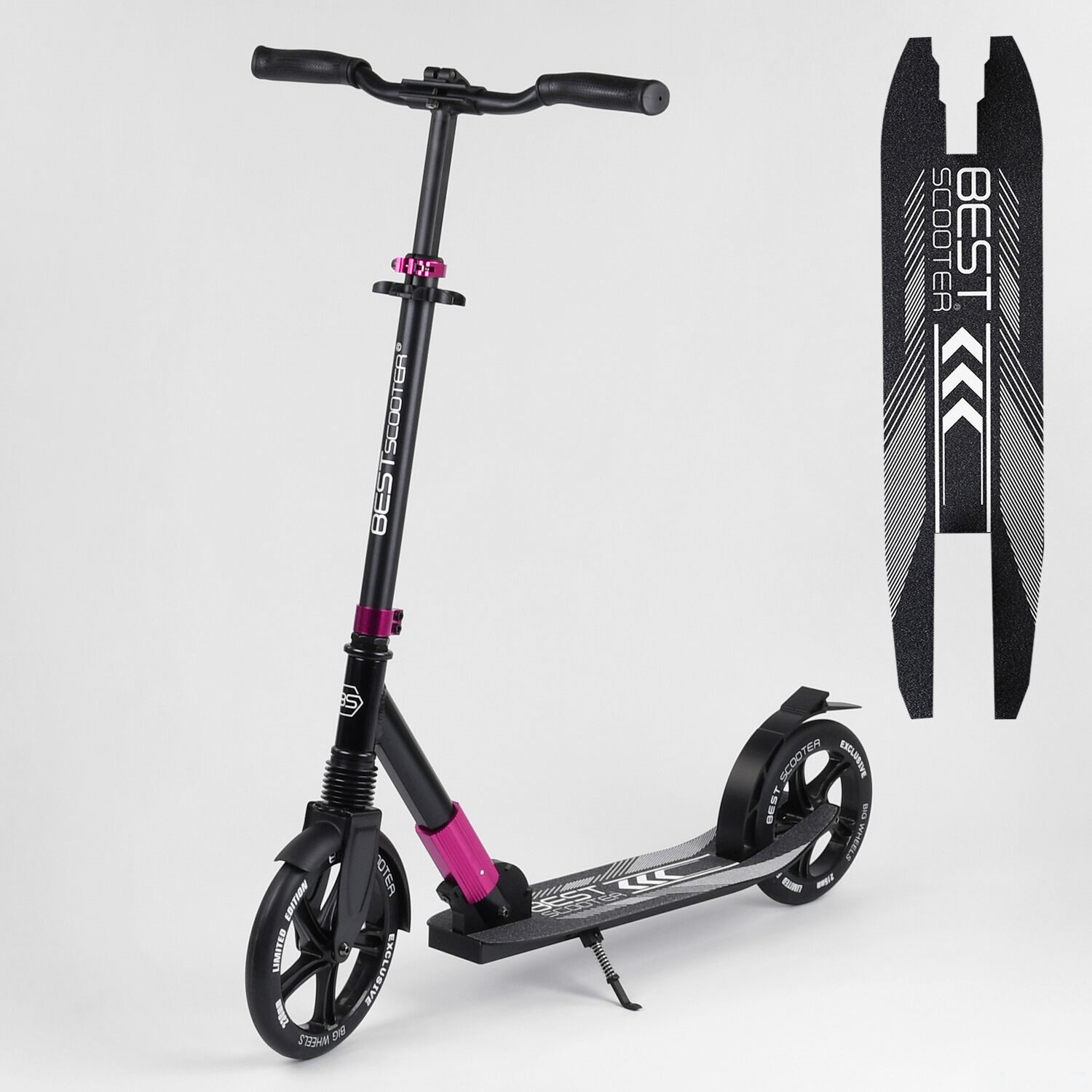 Самокат Best Scooter 93566 черно-розовый, зажим руля, колеса PU - 23 см, заднее - 21.5 см, 1 амортизатор
Самокат Best Scooter 93566 черно-розовый, зажим руля, колеса PU - 23 см, заднее - 21.5 см, 1 амортизатор