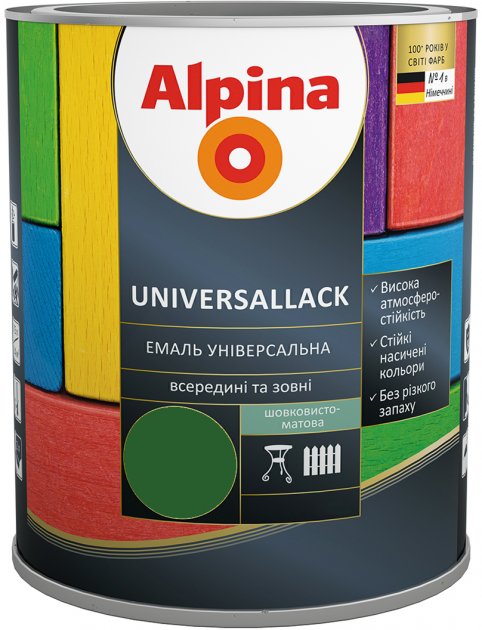 Эмаль алкидная Alpina Universallack премиум-класса шелковисто-матовая 2.5 л Зеленый (alp_948103731)
Эмаль алкидная Alpina Universallack премиум-класса шелковисто-матовая 2.5 л Зеленый (alp_948103731)