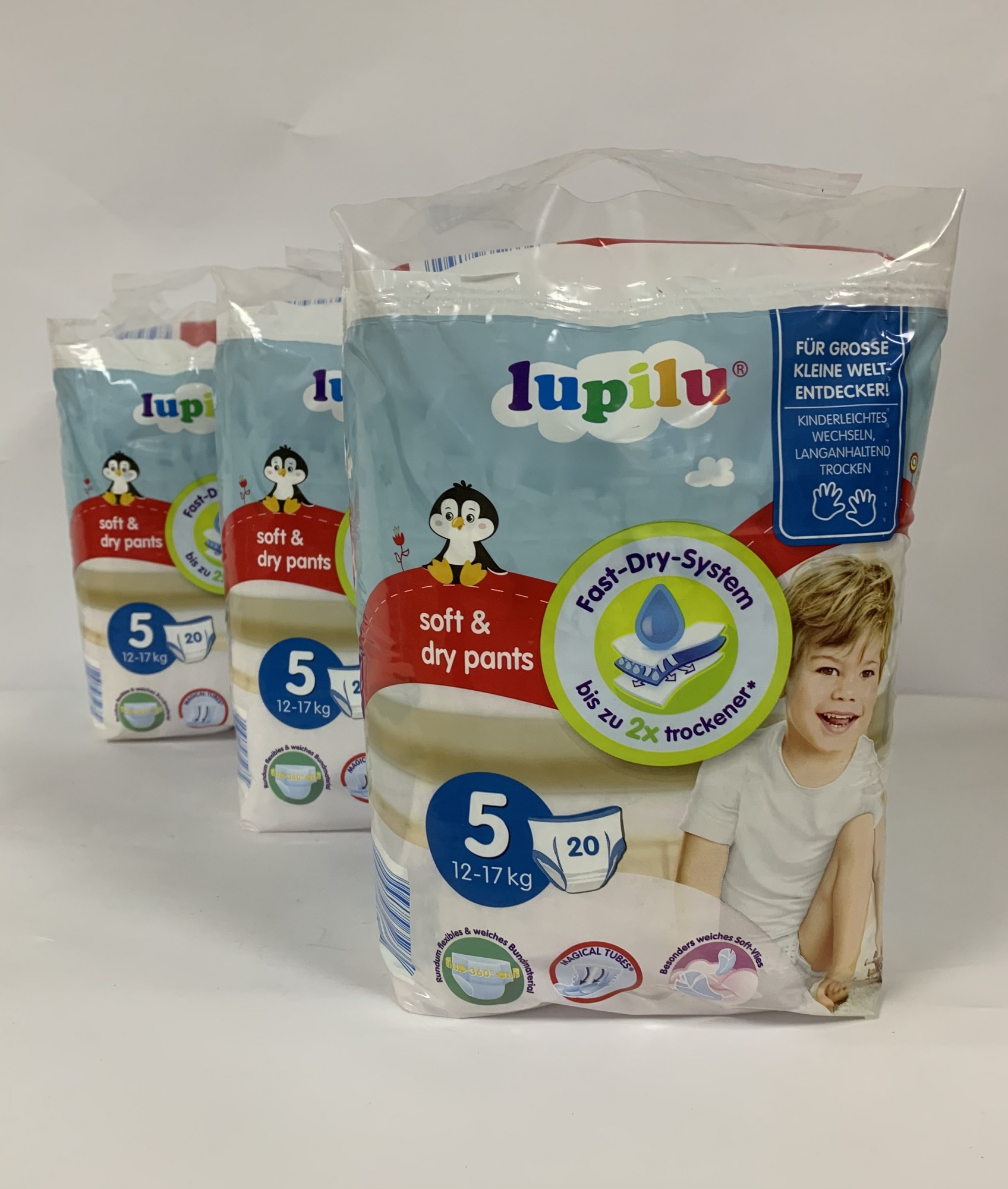 Набір з 3 пачок по 20 шт., підгузників-трусиків Lupilu soft&dry розмір 5, 12-17 кг, (60 шт.)
Набір з 3 пачок по 20 шт., підгузників-трусиків Lupilu soft&dry розмір 5, 12-17 кг, (60 шт.)