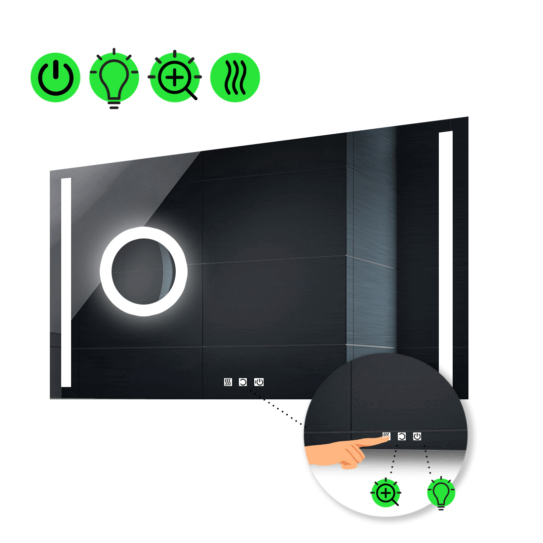 Зеркало Adelita с Led-подсветкой, тремя сенсорами, подогревом, линзой с подсветкой 100x80 см
Зеркало Adelita с Led-подсветкой, тремя сенсорами, подогревом, линзой с подсветкой 100x80 см