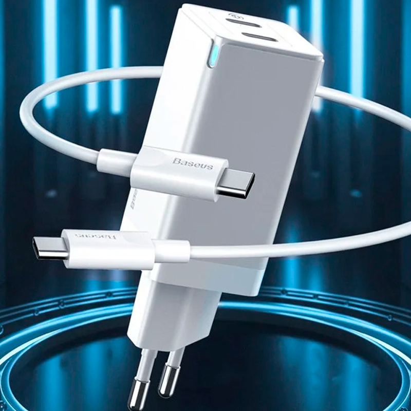 СЗУ 2Type-C Baseus GaN2 Quick Charger 45W + Type-C to Type-C Cable (CCGAN-M02) White
СЗУ 2Type-C Baseus GaN2 Quick Charger 45W + Type-C to Type-C Cable (CCGAN-M02) White