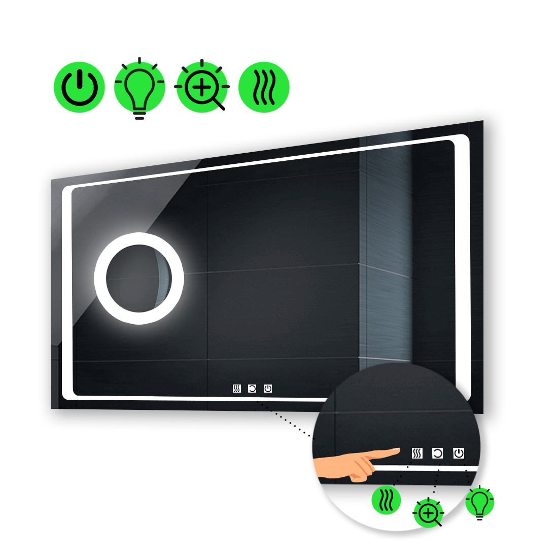 Зеркало Emma с Led-подсветкой, тремя сенсорами, подогревом, линзой с подсветкой 140x90 см
Зеркало Emma с Led-подсветкой, тремя сенсорами, подогревом, линзой с подсветкой 140x90 см