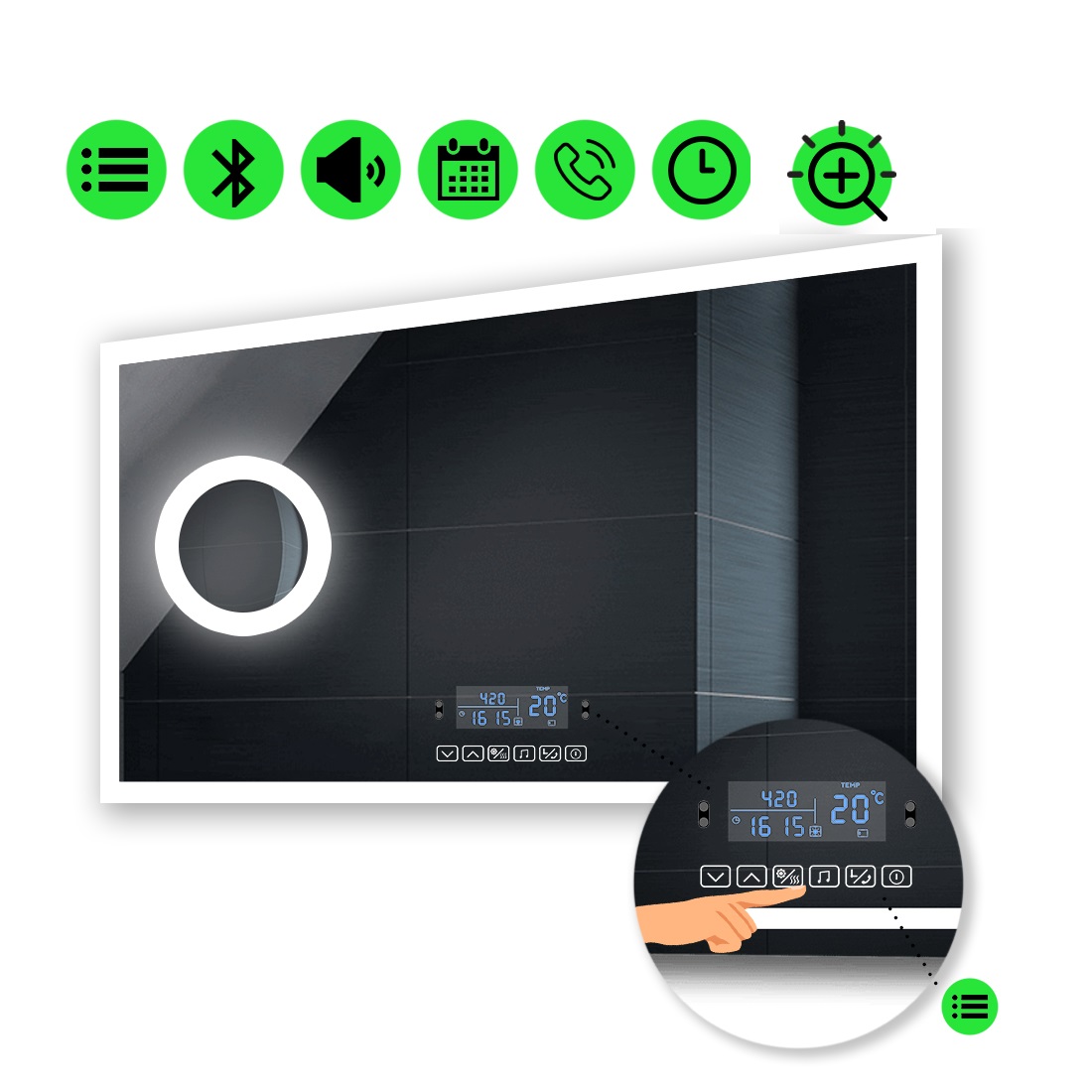 Зеркало Simphony с Led-подсветкой, с мультиблоком, с линзой с подсветкой 140x100 см
Зеркало Simphony с Led-подсветкой, с мультиблоком, с линзой с подсветкой 140x100 см