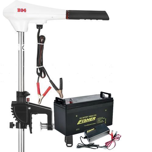 Электромотор для лодки Haibo D-34lbs; 12V; GEL аккумулятор 12V; 90a/h. Зарядка 10A. Лодочный электромотор Хайбо 34; 
Электромотор для лодки Haibo D-34lbs; 12V; GEL аккумулятор 12V; 90a/h. Зарядка 10A. Лодочный электромотор Хайбо 34;