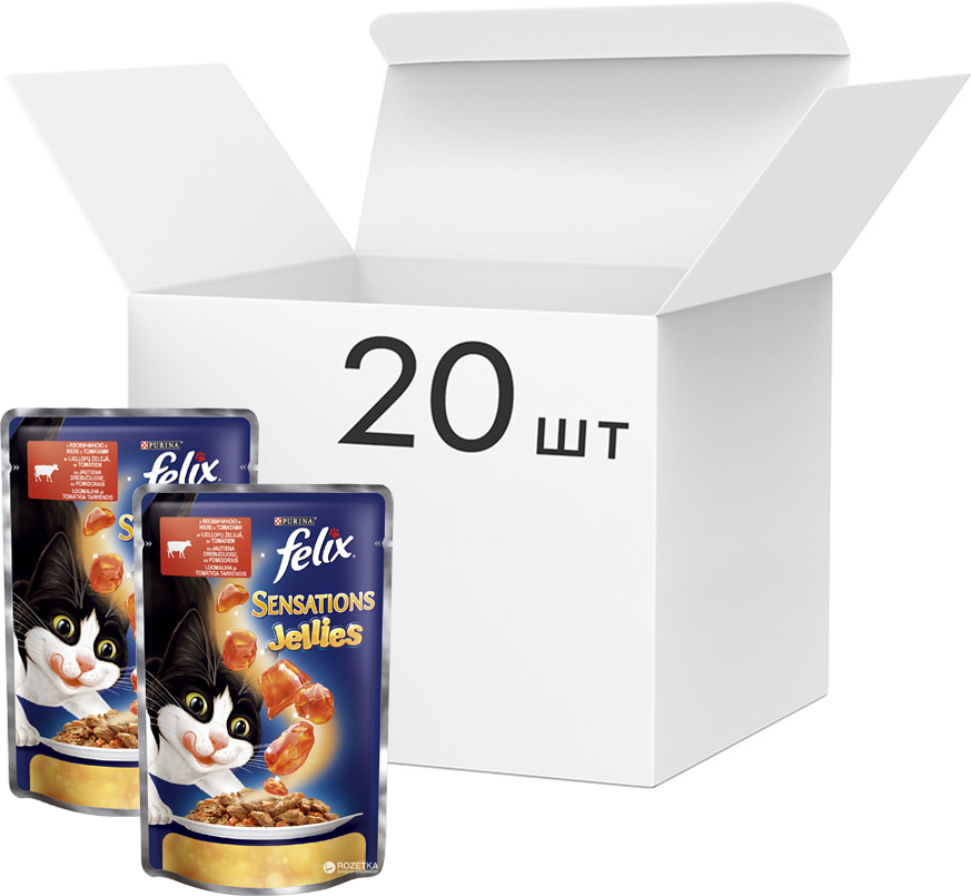 Упаковка влажного корма для кошек Purina Felix Sensations в желе с говядиной и томатами 20 шт по 100 г (7613035469631)
Упаковка влажного корма для кошек Purina Felix Sensations в желе с говядиной и томатами 20 шт по 100 г (7613035469631)