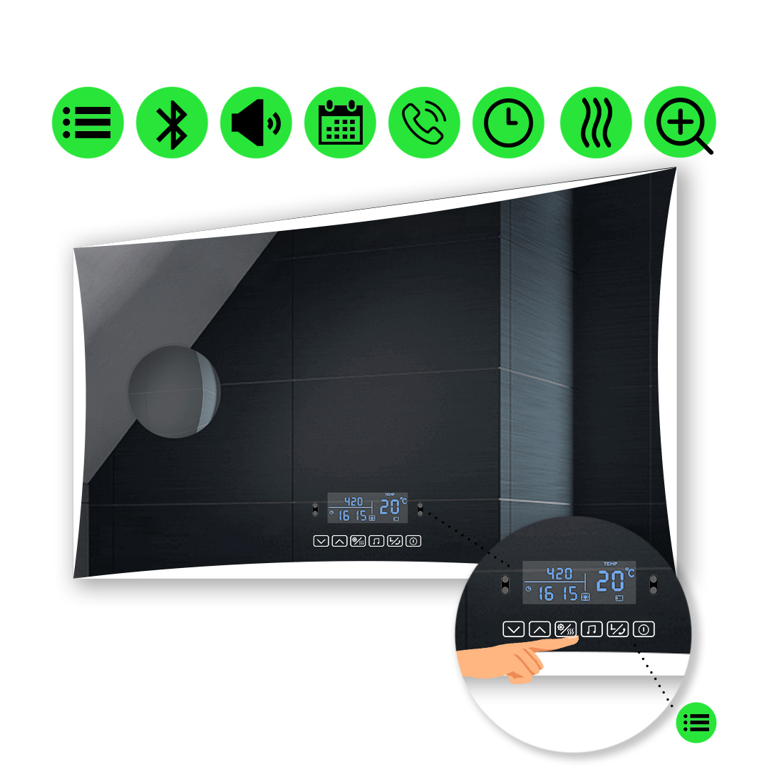 Зеркало Amado с Led-подсветкой,с мультиблоком, линзой без подсветки, подогревом 100x80 см
Зеркало Amado с Led-подсветкой,с мультиблоком, линзой без подсветки, подогревом 100x80 см