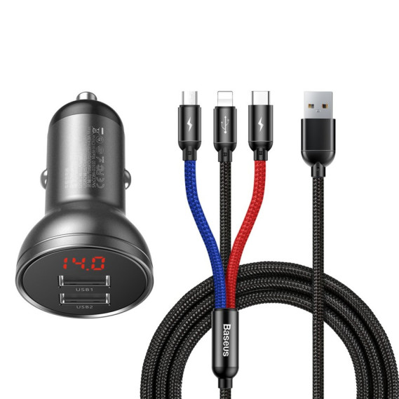 Авто Зарядное Устройство Baseus Digital Display Dual USB 4.8A Car Charger 24W with Three Primary Colors 3-in-1 Cable USB (Серый / Черный)
Авто Зарядное Устройство Baseus Digital Display Dual USB 4.8A Car Charger 24W with Three Primary Colors 3-in-1 Cable USB (Серый / Черный)