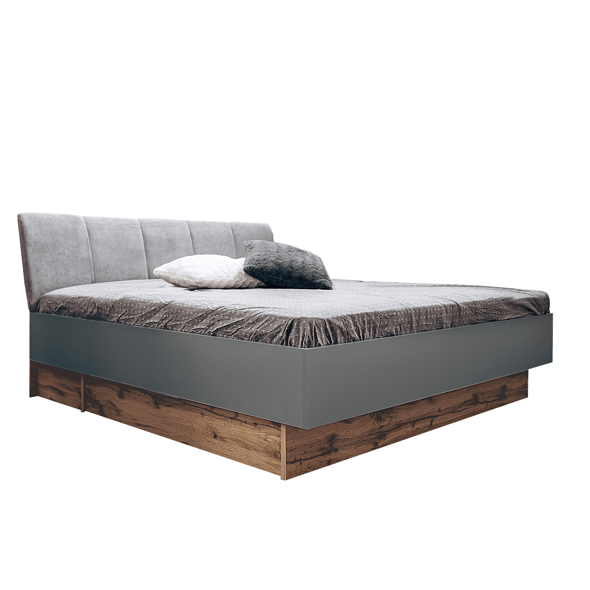 Двуспальная кровать с мягким изголовьем и ящиками из ДСП Линц 180x200 серый шифер/дуб вотан цвет MiroMark (без каркаса и матраса)
Двуспальная кровать с мягким изголовьем и ящиками из ДСП Линц 180x200 серый шифер/дуб вотан цвет MiroMark (без каркаса и матраса)
