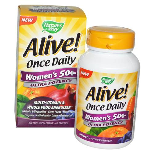 Витамины для женщин после 50 лет, Alive! Once Daily Women's 50+ Ultra Potency, Nature's Way 60таб (36344018)
Витамины для женщин после 50 лет, Alive! Once Daily Women's 50+ Ultra Potency, Nature's Way 60таб (36344018)