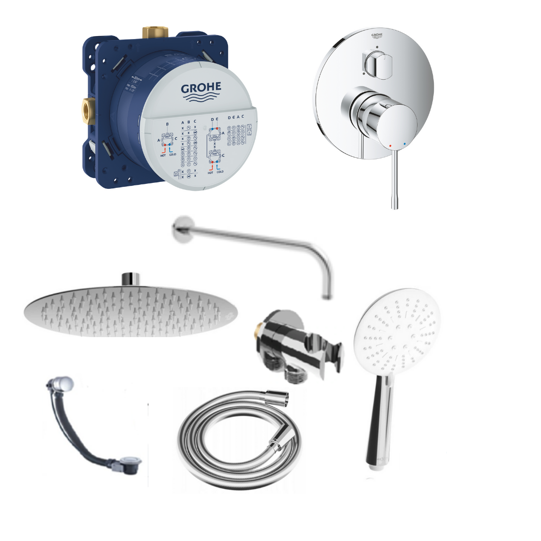 Набор ванна/душ из 8 предметов с трехходовым смесителем GROHE ESSENCE (24092001Grohe)
Набор ванна/душ из 8 предметов с трехходовым смесителем GROHE ESSENCE (24092001Grohe)