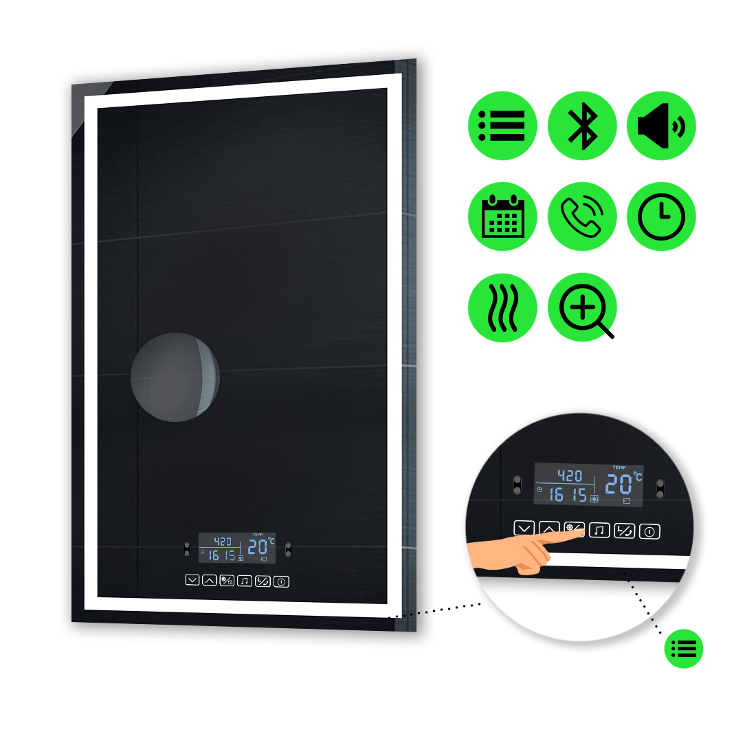 LED-зеркало 60x100см, с Smart-блоком, линзой без подсветки и подогревом, модель Karnet
LED-зеркало 60x100см, с Smart-блоком, линзой без подсветки и подогревом, модель Karnet