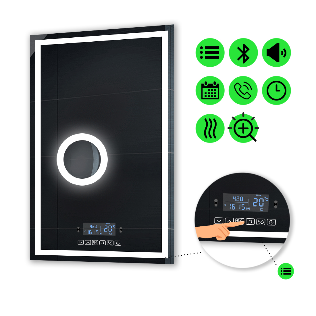 LED-зеркало 70x90см, с Smart-блоком, линзой с подсветкой и подогревом, модель Karnet
LED-зеркало 70x90см, с Smart-блоком, линзой с подсветкой и подогревом, модель Karnet