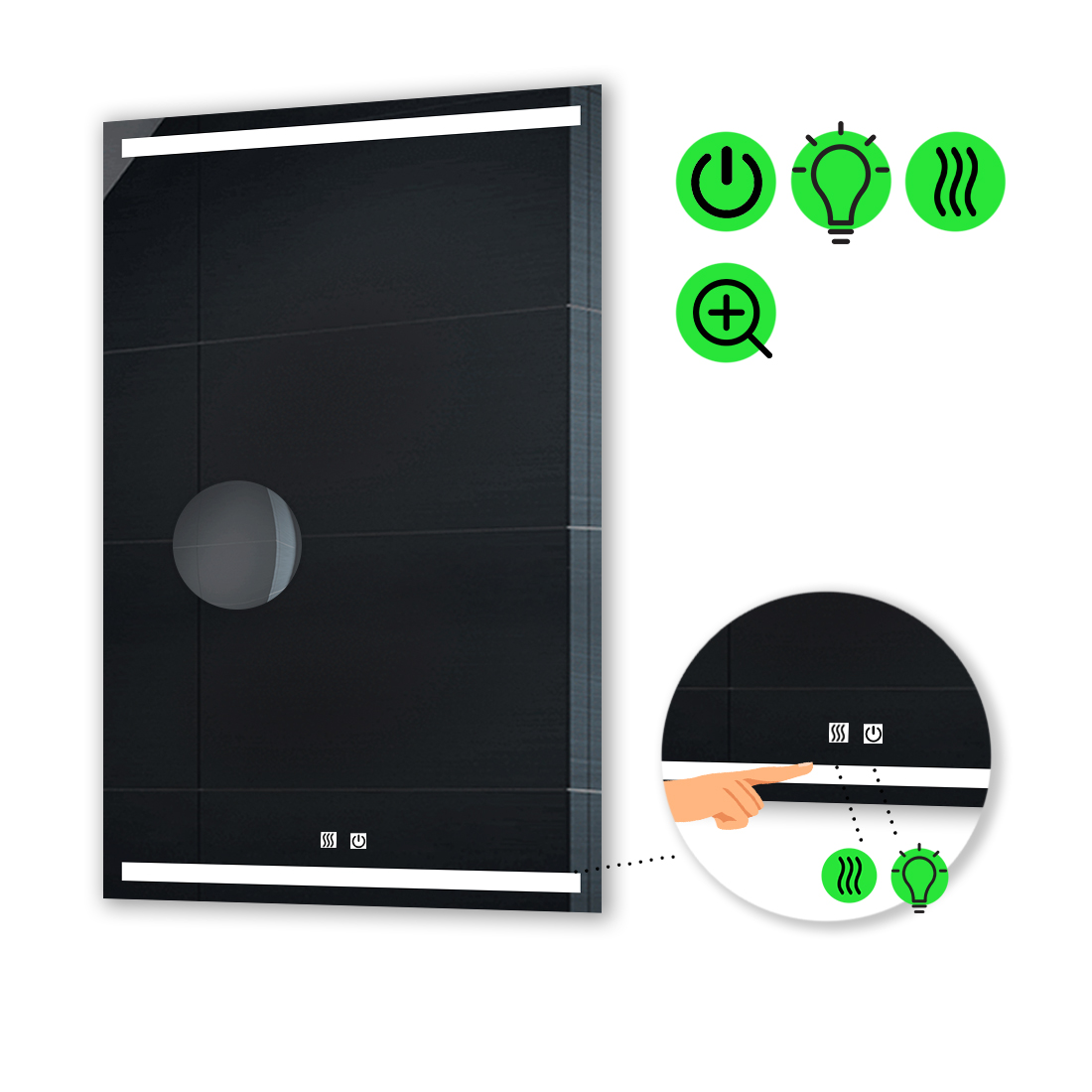 LED-зеркало 90x140см, с двумя сенсорами, подогревом и линзой без подсветки, модель Adelita
LED-зеркало 90x140см, с двумя сенсорами, подогревом и линзой без подсветки, модель Adelita