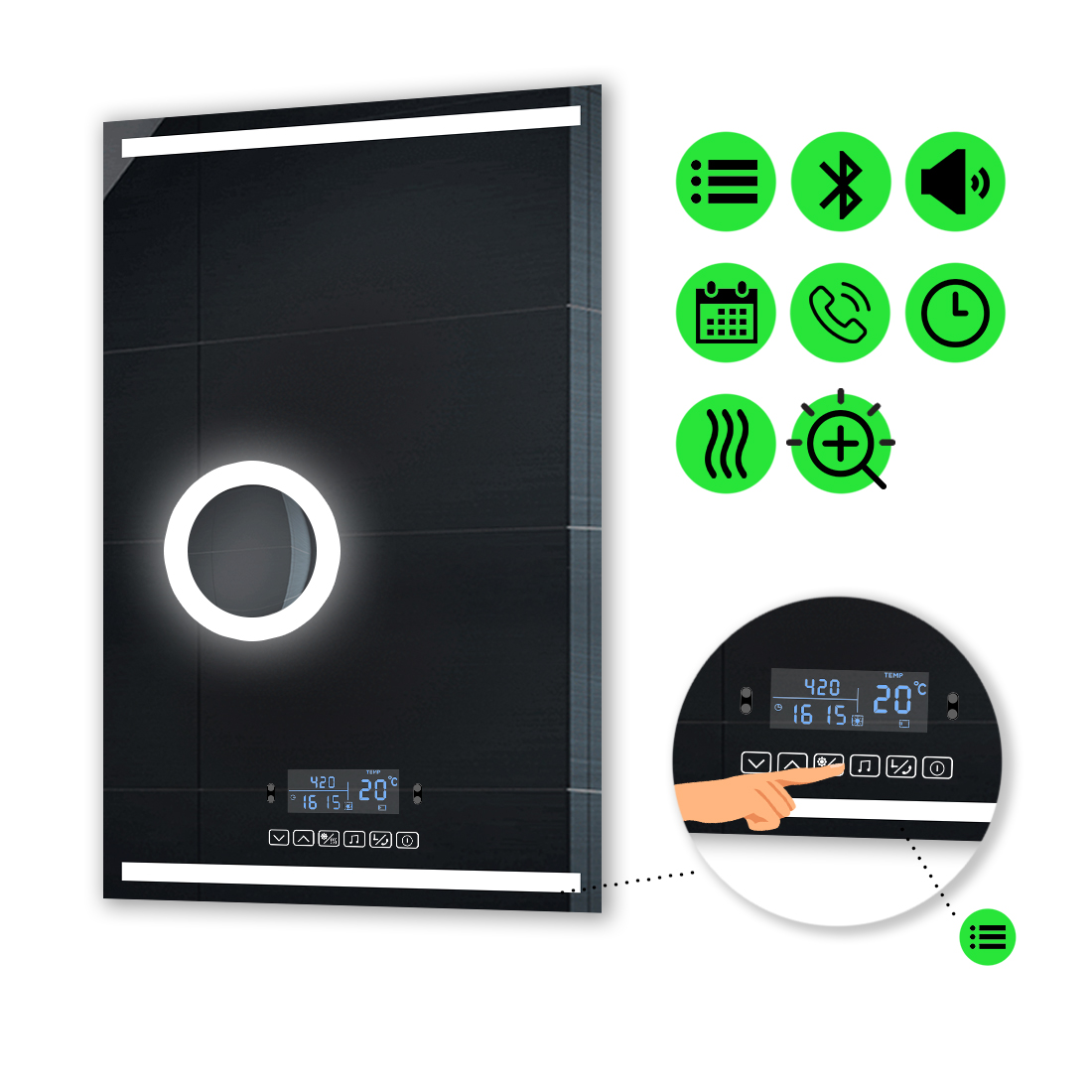 LED-зеркало 80x120см, с Smart-блоком, линзой с подсветкой и подогревом, модель Adelita
LED-зеркало 80x120см, с Smart-блоком, линзой с подсветкой и подогревом, модель Adelita
