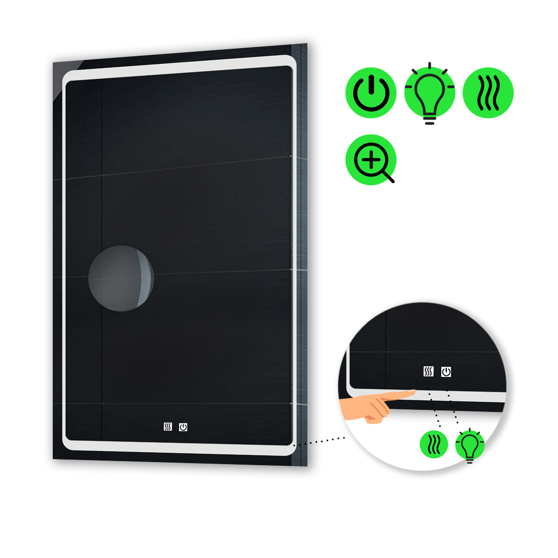 LED-зеркало 80x90см, с двумя сенсорами, подогревом и линзой без подсветки, модель Emma
LED-зеркало 80x90см, с двумя сенсорами, подогревом и линзой без подсветки, модель Emma