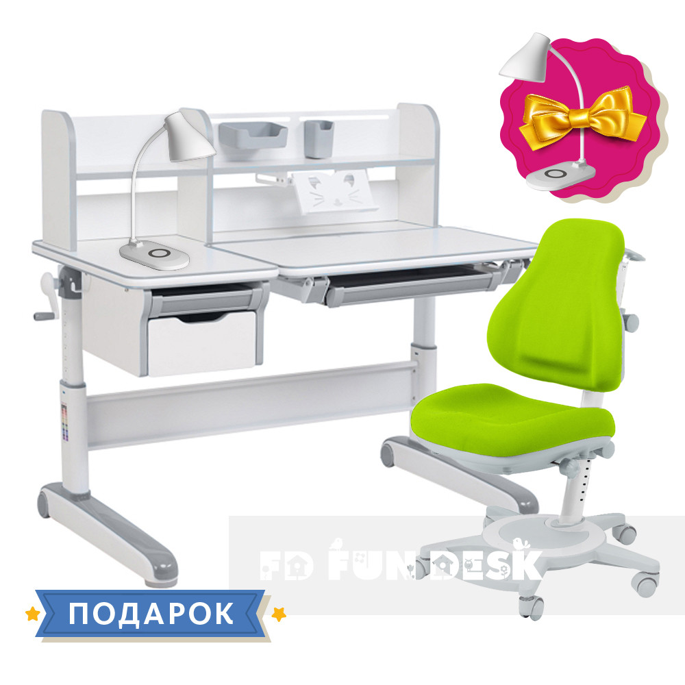 Детский комплект стол-трансформер FunDesk Libro Grey + универсальное кресло FunDesk Bravo Green
Детский комплект стол-трансформер FunDesk Libro Grey + универсальное кресло FunDesk Bravo Green