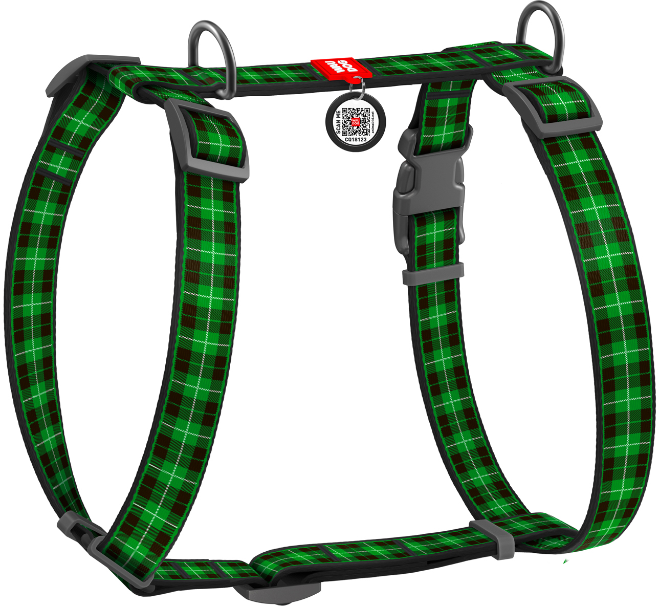 Шлея для собак Collar анатомическая H-образная WAUDOG Nylon с QR-паспортом, пластиковый фастекс, S, Ш 15 мм, A 30-40, B 30-50 рисунок "Шотландка зеленая" (5602)
Шлея для собак Collar анатомическая H-образная WAUDOG Nylon с QR-паспортом, пластиковый фастекс, S, Ш 15 мм, A 30-40, B 30-50 рисунок "Шотландка зеленая" (5602)