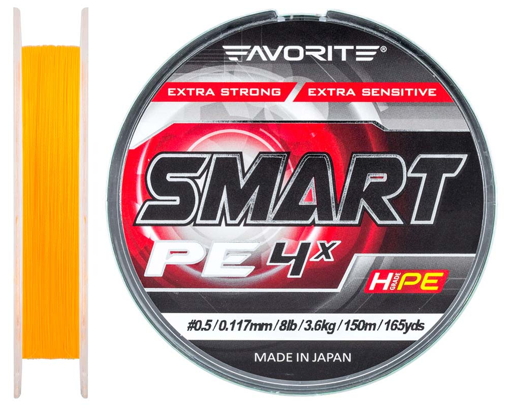 Шнур Favorite Smart PE 4x 150м (оранж.) #0.5/0.117мм 3.6кг (арт.123416931040)
Шнур Favorite Smart PE 4x 150м (оранж.) #0.5/0.117мм 3.6кг (арт.123416931040)
