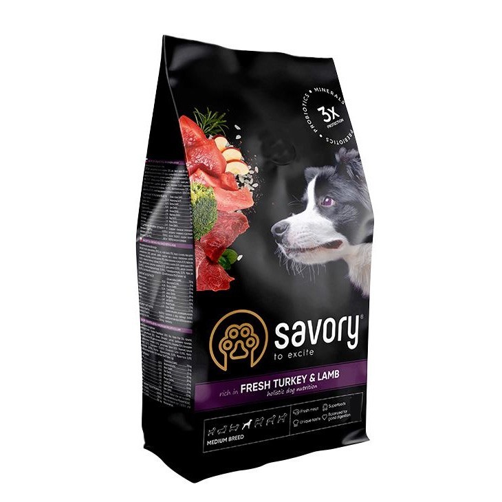 Сухой корм для собак средних пород Savory Medium Breeds Adult Fresh Turkey & Lamb со свежим мясом индейки и ягненка 1 кг
Сухой корм для собак средних пород Savory Medium Breeds Adult Fresh Turkey & Lamb со свежим мясом индейки и ягненка 1 кг