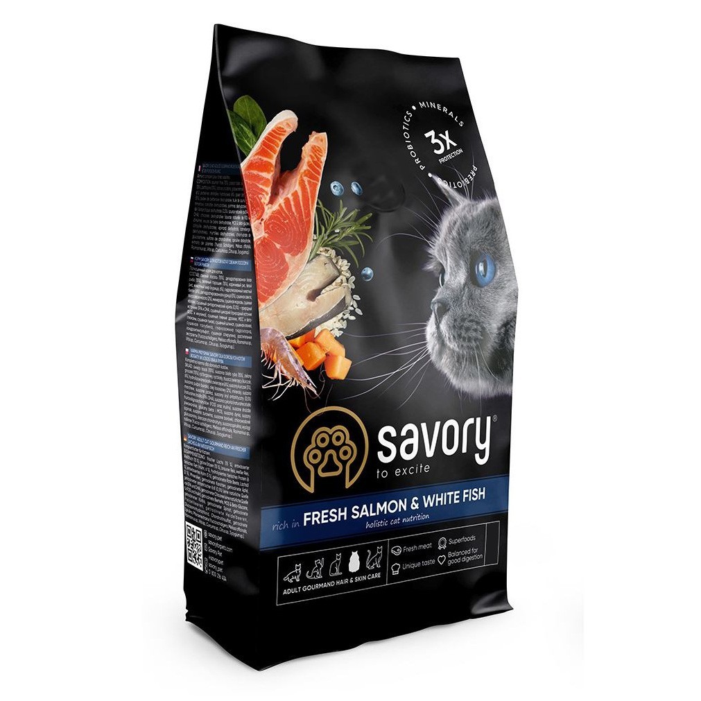 Сухой корм для длинношерстых кошек Savory Adult Gourmand Fresh Salmon & White Fish со свежим лососем и белой рыбой 2 кг
Сухой корм для длинношерстых кошек Savory Adult Gourmand Fresh Salmon & White Fish со свежим лососем и белой рыбой 2 кг