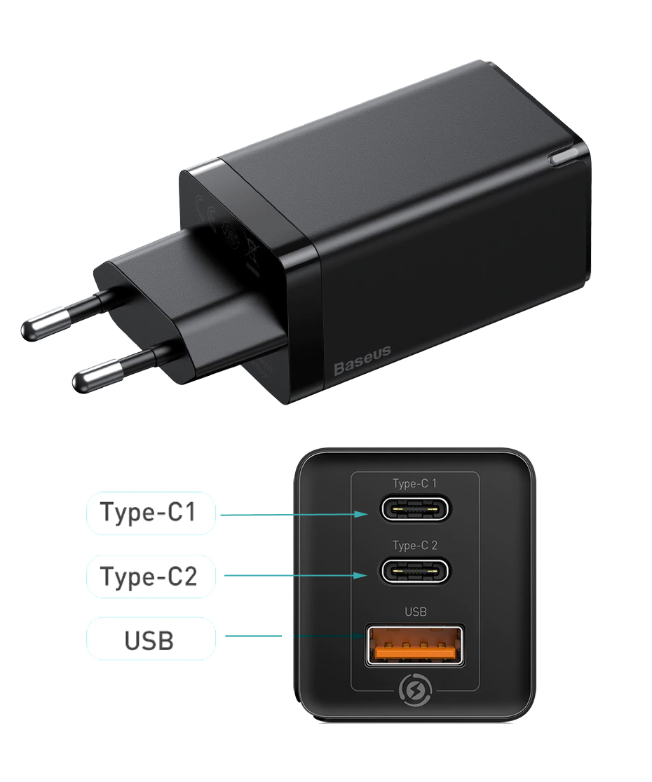 Швидкісний зарядний пристрій BASEUS 65W GAN 2 PRO USB + 2 Type-C 5A Чорного кольору (СN760034-4013228)
Швидкісний зарядний пристрій BASEUS 65W GAN 2 PRO USB + 2 Type-C 5A Чорного кольору (СN760034-4013228)