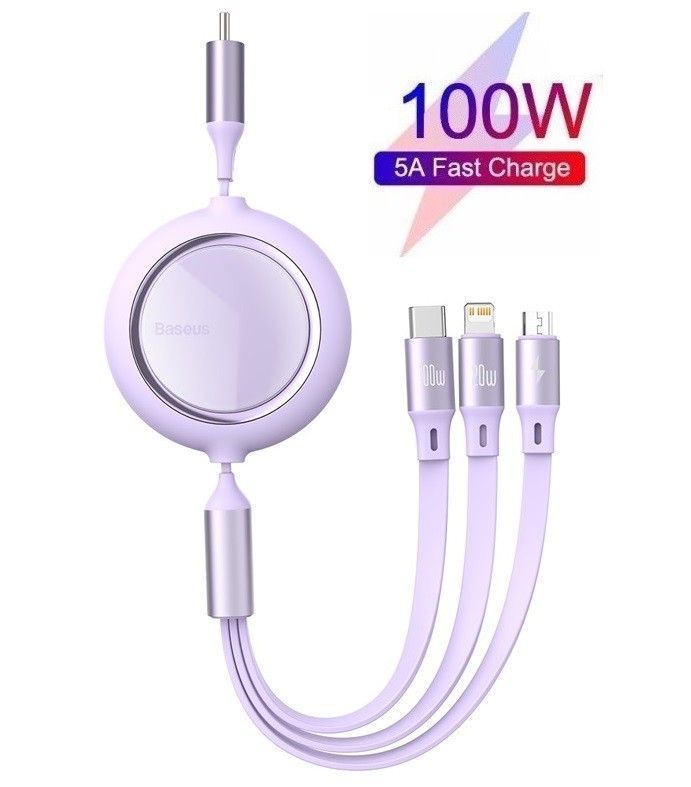 Кабель Baseus 100W Bright Mirror 3в1 Retractable Data Cable Type-C/Micro/Lightning 1.2m purple
Кабель Baseus 100W Bright Mirror 3в1 Retractable Data Cable Type-C/Micro/Lightning 1.2m purple
