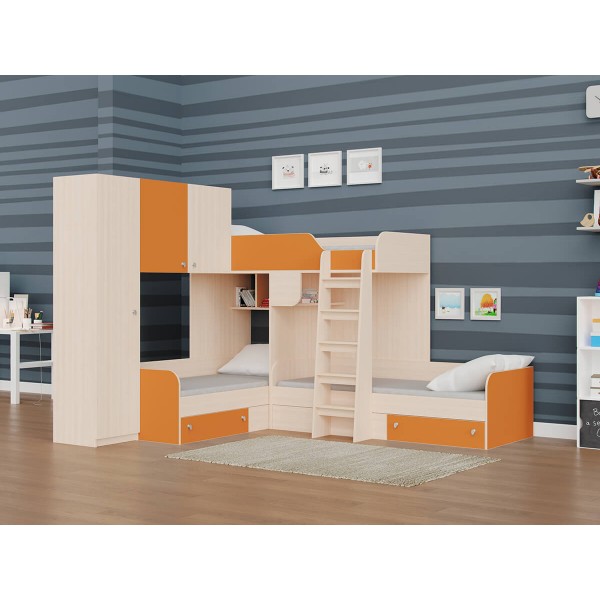 Трёхъярусная кровать KidsBunkBed K-081 дуб молочный венге темный 281.5х240 х 200 см
Трёхъярусная кровать KidsBunkBed K-081 дуб молочный венге темный 281.5х240 х 200 см