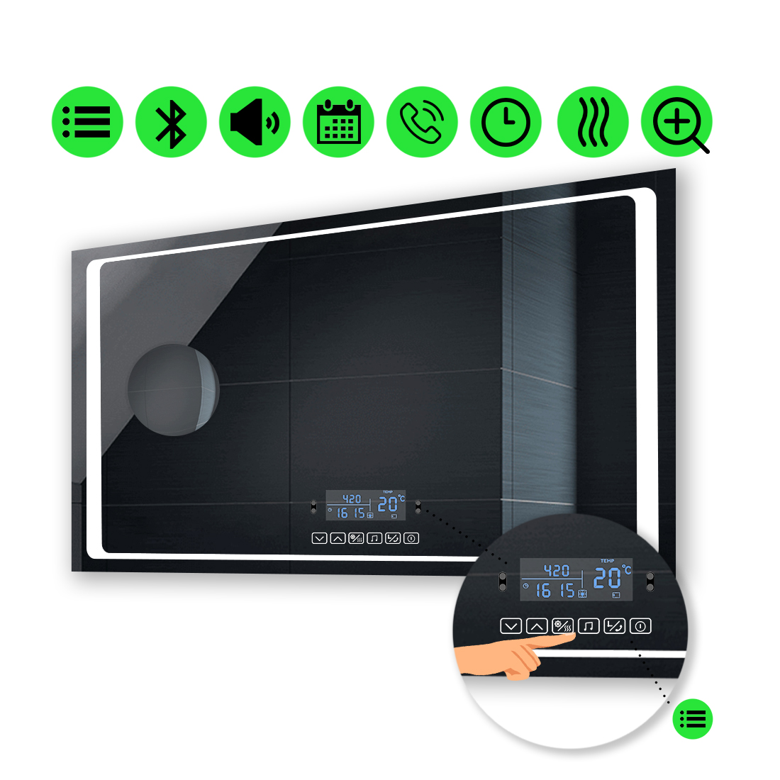 LED-зеркало 120x100см, с Smart-блоком, линзой без подсветки и подогревом, модель Emma (Emmag240)
LED-зеркало 120x100см, с Smart-блоком, линзой без подсветки и подогревом, модель Emma (Emmag240)