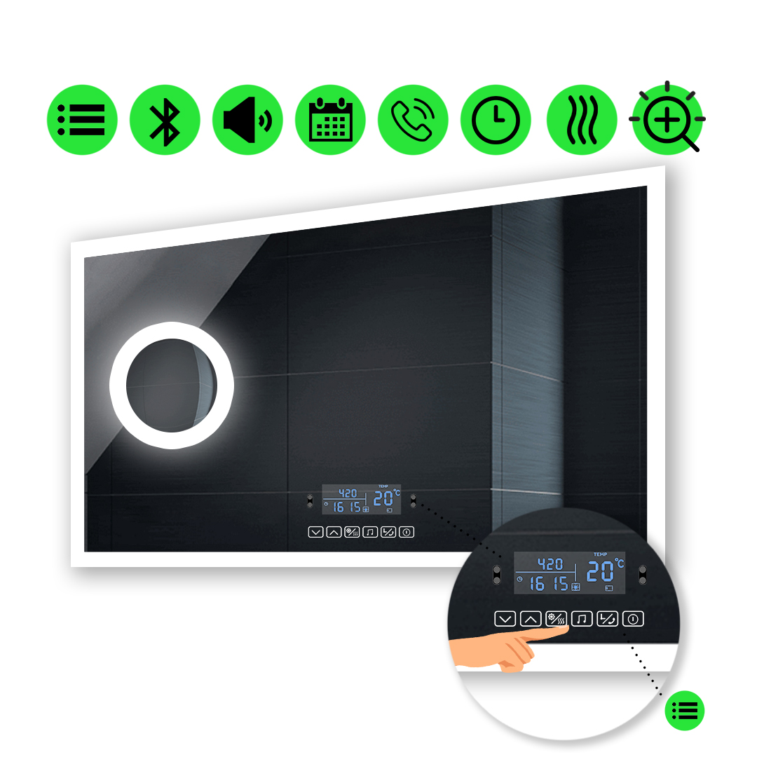 LED-зеркало 120x100см, с Smart-блоком, линзой с подсветкой и подогревом, модель Simphony (Simphonyg239)
LED-зеркало 120x100см, с Smart-блоком, линзой с подсветкой и подогревом, модель Simphony (Simphonyg239)