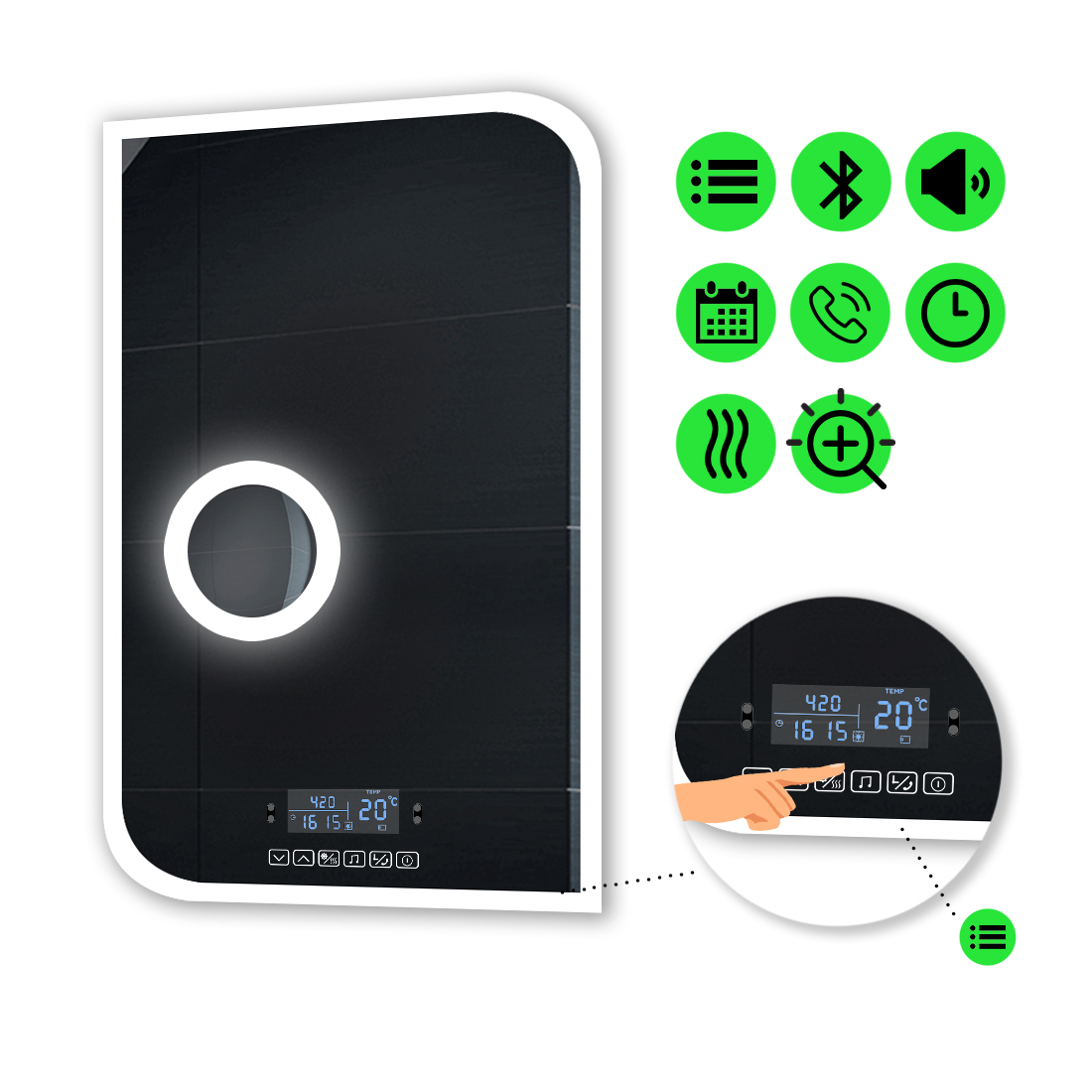 LED-зеркало 80x120см, с Smart-блоком, линзой с подсветкой и подогревом, модель Kruka
LED-зеркало 80x120см, с Smart-блоком, линзой с подсветкой и подогревом, модель Kruka