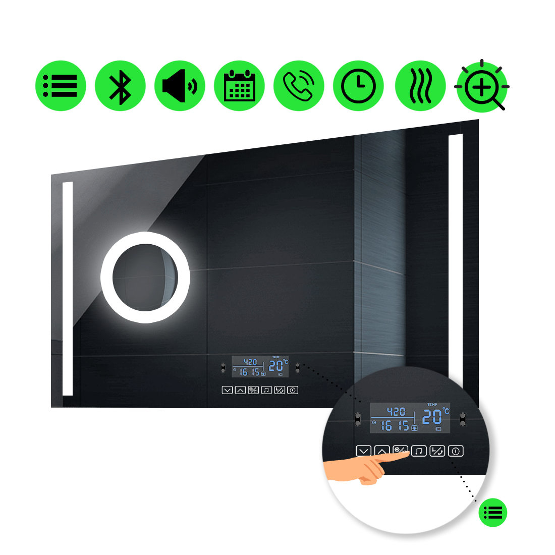 LED-зеркало 100x70см, с Smart-блоком, линзой с подсветкой и подогревом, модель Adelita (Adelitag151)
LED-зеркало 100x70см, с Smart-блоком, линзой с подсветкой и подогревом, модель Adelita (Adelitag151)