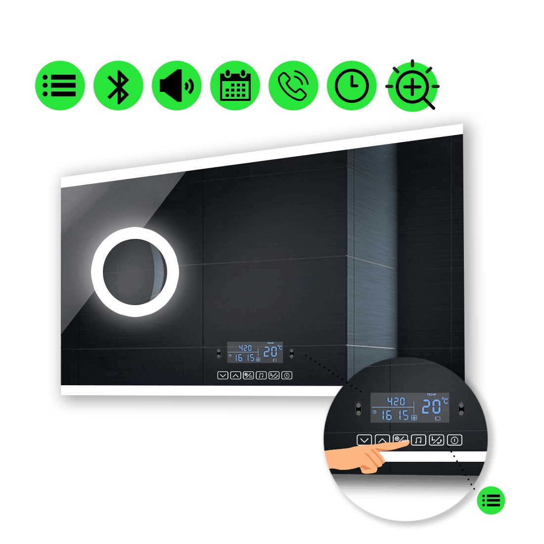 LED-зеркало 90x80см, с Smart-блоком и линзой с подсветкой, модель Ines (Inesg106)
LED-зеркало 90x80см, с Smart-блоком и линзой с подсветкой, модель Ines (Inesg106)