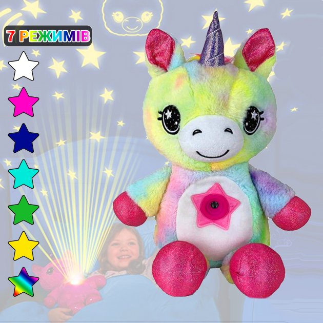 Ночник-проектор звёздного неба в форме мягкой игрушки Dream Lites, 7 цветов Led подсветки, гипоаллергенный Единорог Разноцветный
Ночник-проектор звёздного неба в форме мягкой игрушки Dream Lites, 7 цветов Led подсветки, гипоаллергенный Единорог Разноцветный