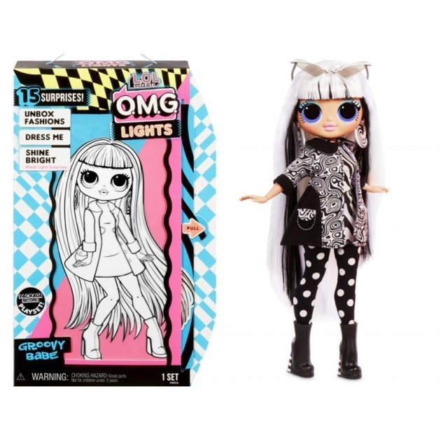 LOL Surprise OMG Lights Groovy Babe Fashion Doll with 15 Surprises Accessories Set, кукла LOL светится в темноте, рост 27 см.
LOL Surprise OMG Lights Groovy Babe Fashion Doll with 15 Surprises Accessories Set, кукла LOL светится в темноте, рост 27 см.