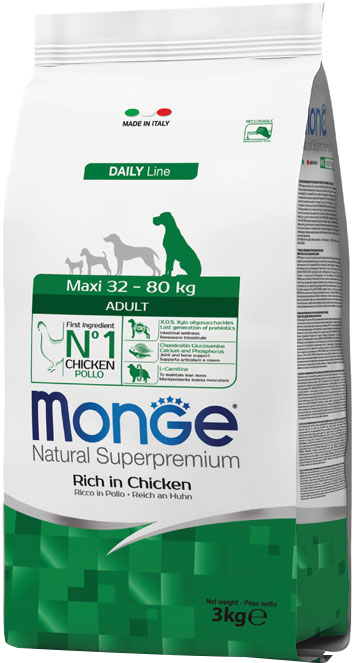 Сухой корм Monge Dog Maxi Adult для взрослых собак больших и очень больших пород со вкусом курицы и риса 3 кг
Сухой корм Monge Dog Maxi Adult для взрослых собак больших и очень больших пород со вкусом курицы и риса 3 кг