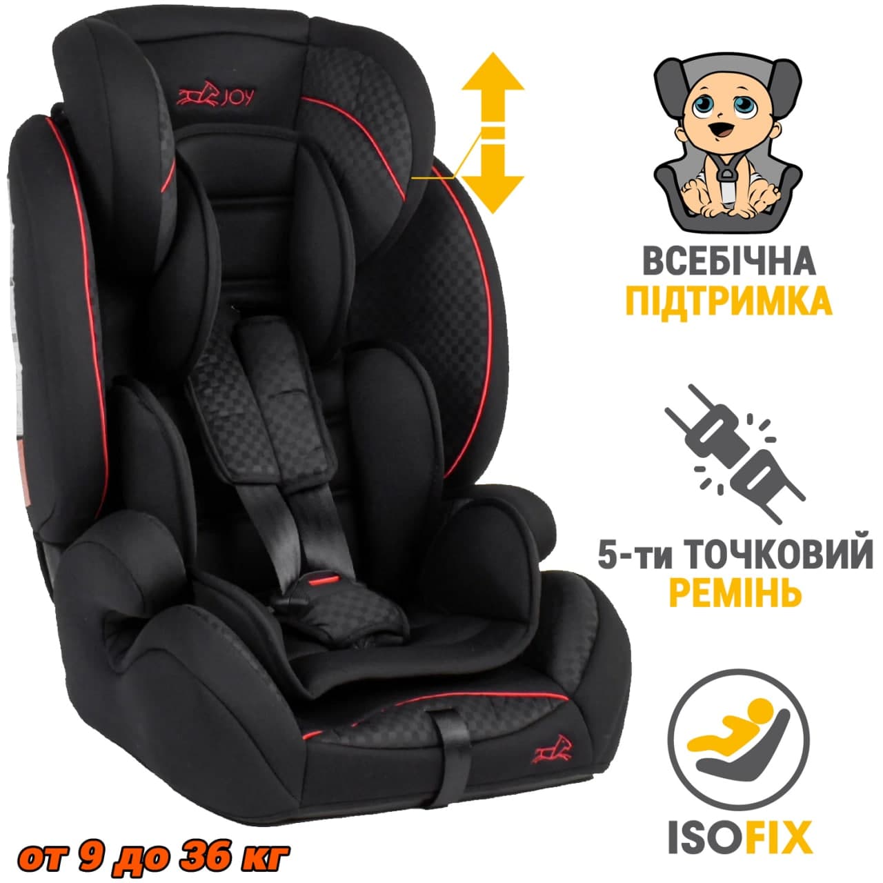Детское автокресло в машину JOY с системой ISOFIX - универсальное улучшенное кресло для ребенка с фиксацией безопасности, быстросъемным чехлом - от 9 до 36 кг Чёрный
Детское автокресло в машину JOY с системой ISOFIX - универсальное улучшенное кресло для ребенка с фиксацией безопасности, быстросъемным чехлом - от 9 до 36 кг Чёрный