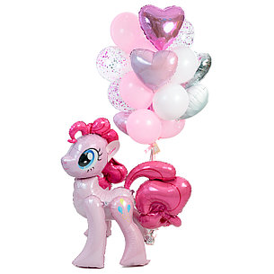 Оформление в стиле My Little Pony с ростовой фигурой Пинки Пай и связкой воздушных шаров
Оформление в стиле My Little Pony с ростовой фигурой Пинки Пай и связкой воздушных шаров