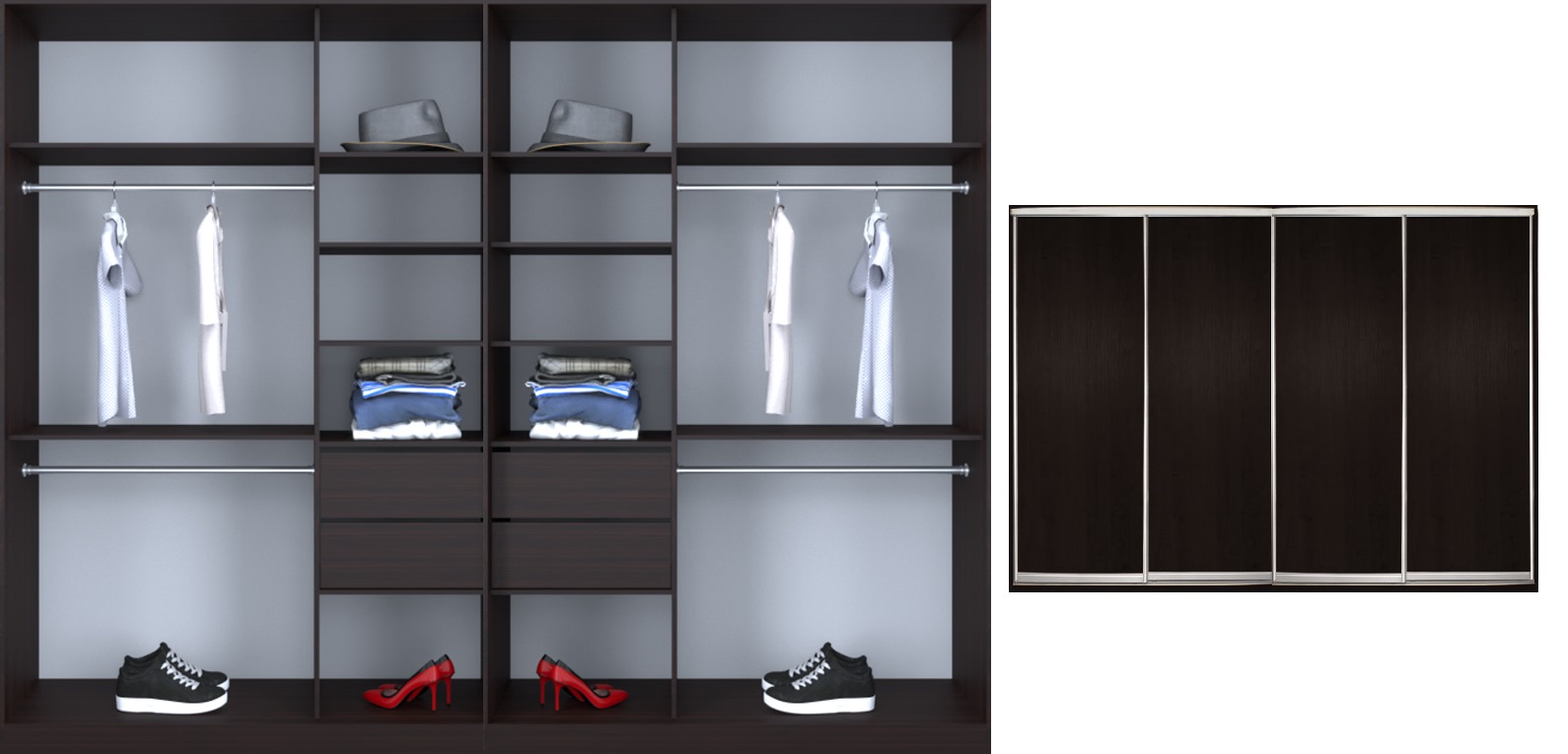 Шкаф-купе Luxe 4 двери цвет венге ДСП/ДСП/ДСП/ДСП CLS - IV 390 x 220 x 60 см
Шкаф-купе Luxe 4 двери цвет венге ДСП/ДСП/ДСП/ДСП CLS - IV 390 x 220 x 60 см