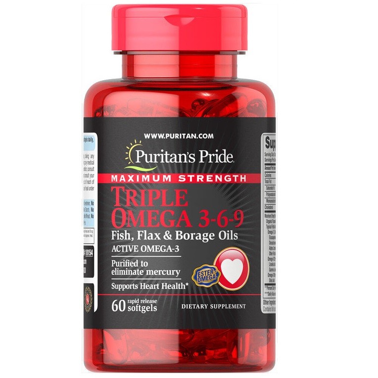 Жирные кислоты Puritan's Pride Maximum Strength Triple Omega 3-6-9 Fish Flax and Borage Oils 60 капсул
Жирные кислоты Puritan's Pride Maximum Strength Triple Omega 3-6-9 Fish Flax and Borage Oils 60 капсул
