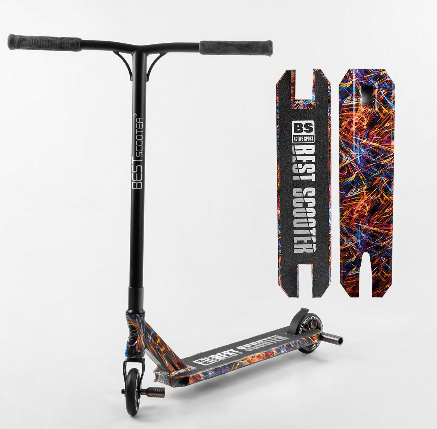 Самокат трюковый Best Scooter Active Sport BS-77350 HIC-система, пеги, алюминиевый диск и дека с принтом, колёса PU 110мм Черно-оранжевый
Самокат трюковый Best Scooter Active Sport BS-77350 HIC-система, пеги, алюминиевый диск и дека с принтом, колёса PU 110мм Черно-оранжевый