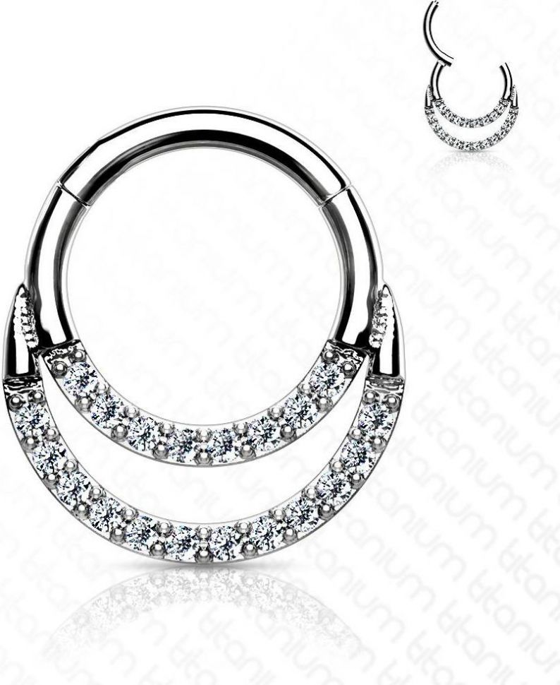 Двойное кольцо кликер из титана с фианитами PiercedFish RHT67 серьга для пирсинга септума носа, трагуса, хеликса уха, брови, сосков (8 мм)
Двойное кольцо кликер из титана с фианитами PiercedFish RHT67 серьга для пирсинга септума носа, трагуса, хеликса уха, брови, сосков (8 мм)