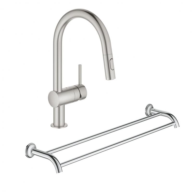 Кухонный смеситель + вешалка для полотенец GROHE MINTA 32321DC2+40654001 сталь /хром (82020)
Кухонный смеситель + вешалка для полотенец GROHE MINTA 32321DC2+40654001 сталь /хром (82020)