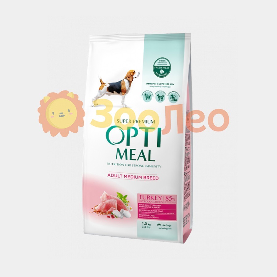 Сухой полнорационный корм Optimeal для собак средних пород со вкусом индейки 1.5 кг
Сухой полнорационный корм Optimeal для собак средних пород со вкусом индейки 1.5 кг