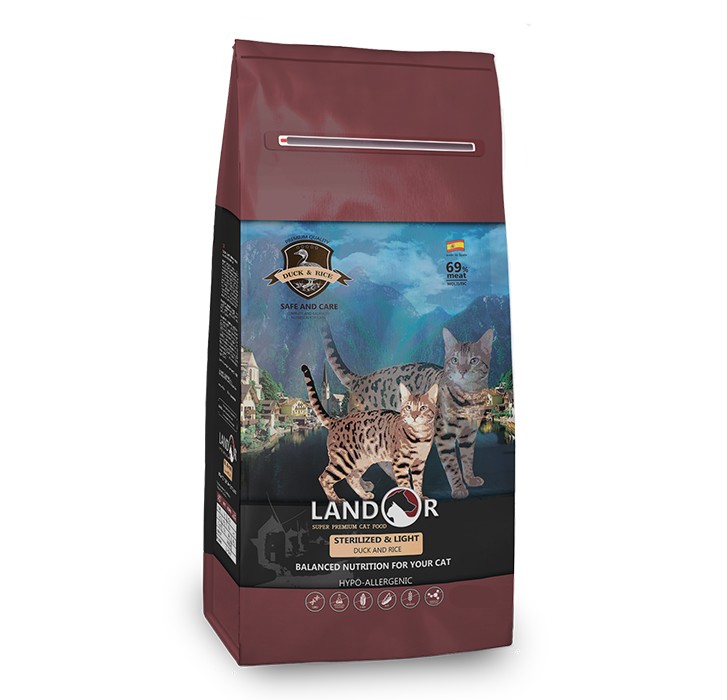 Сухой корм для стерилизованных кошек, склонных к полноте Утка с рисом Landor Sterilized & Light Duck & Rice 10 кг