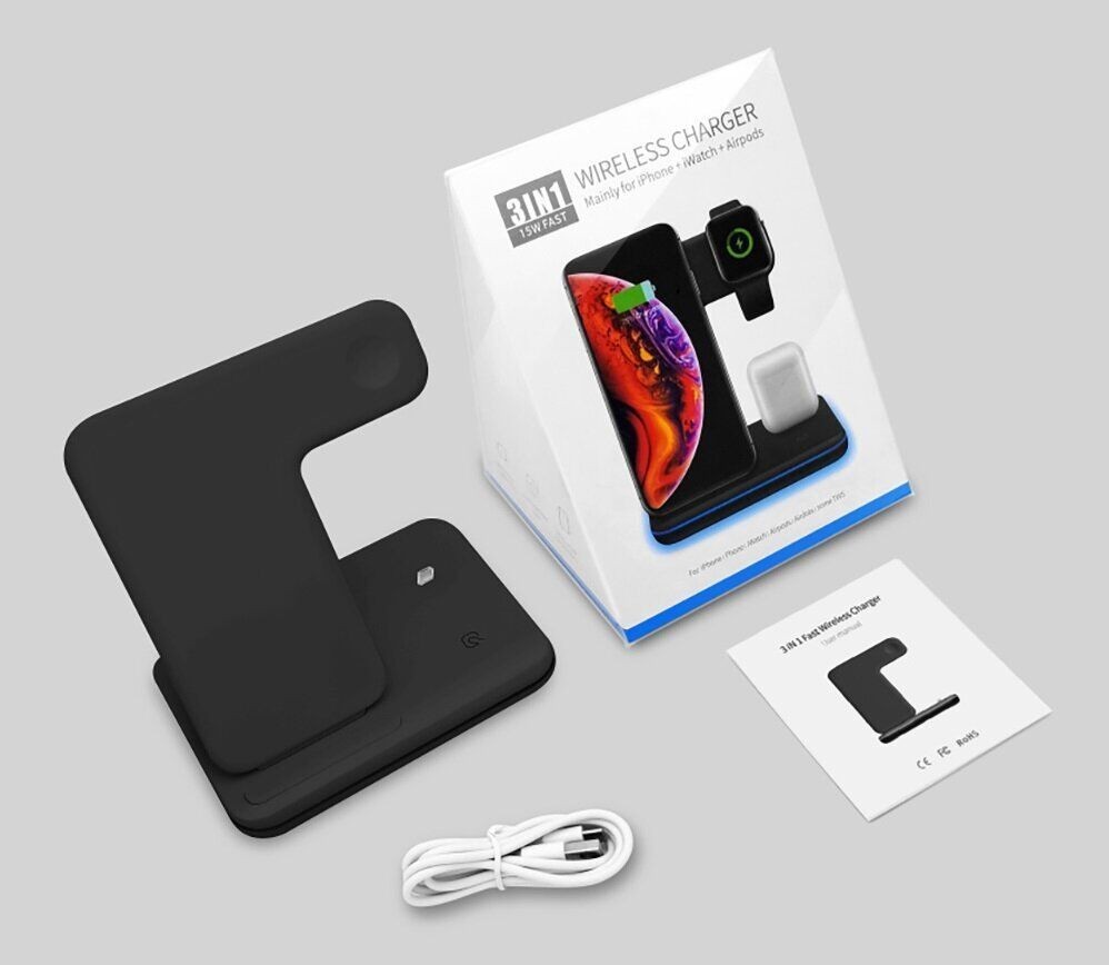 Беспроводное зарядное устройство 3 в 1 AirPower Wireless Charger для iPhone/iWatch/AirPods 15W Z5 Черное
Беспроводное зарядное устройство 3 в 1 AirPower Wireless Charger для iPhone/iWatch/AirPods 15W Z5 Черное