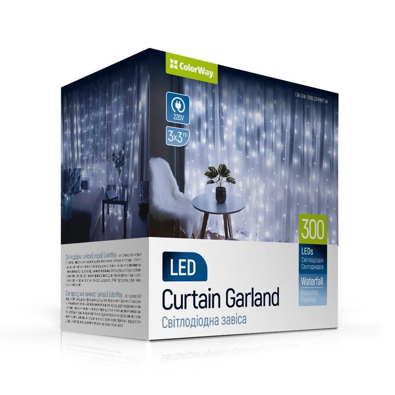 Светодиодная гирлянда ColorWay (CW-GW-300L33VWFCW) штора 300LED, 3м, холодный цвет, 220V
Светодиодная гирлянда ColorWay (CW-GW-300L33VWFCW) штора 300LED, 3м, холодный цвет, 220V