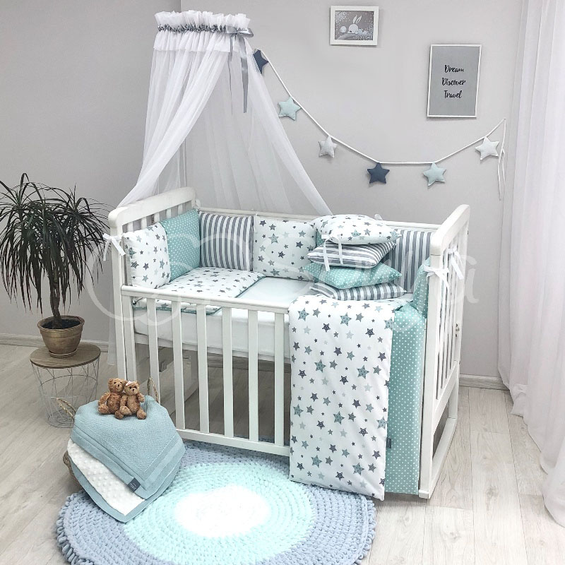Постельный комплект в кроватку (6 пр. без балдахина) Baby Design Stars серо-мятный
Постельный комплект в кроватку (6 пр. без балдахина) Baby Design Stars серо-мятный