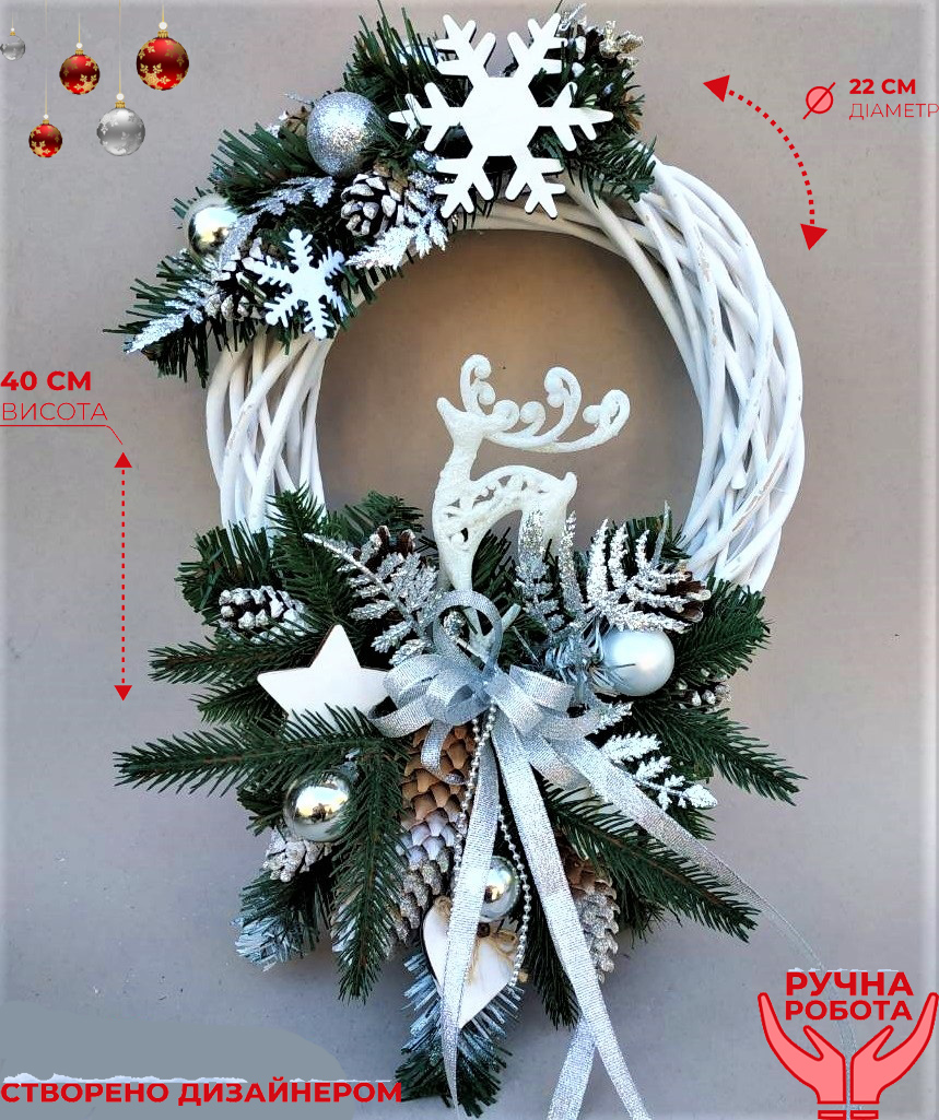 Рождественский новогодний венок Праздничный Vela Handmade Ротанговый с Натуральным декором 25см. для интерьера, дверей, стола Длинный 2 Дизайнерский
Рождественский новогодний венок Праздничный Vela Handmade Ротанговый с Натуральным декором 25см. для интерьера, дверей, стола Длинный 2 Дизайнерский