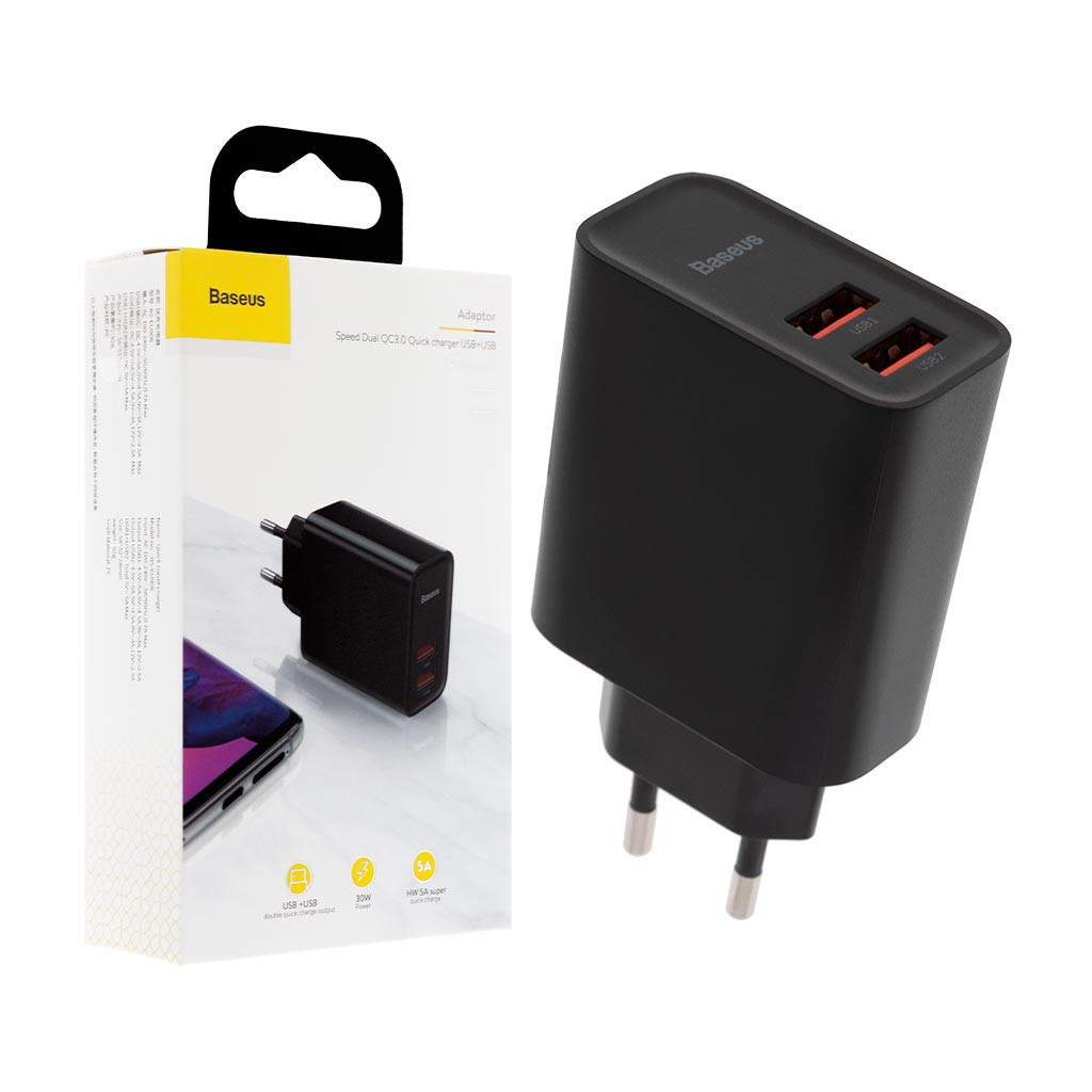 Сетевое зарядное устройство Baseus Speed Dual QC3.0 Quick charger (CCFS-E01), 30W, 2 USB, Black
Сетевое зарядное устройство Baseus Speed Dual QC3.0 Quick charger (CCFS-E01), 30W, 2 USB, Black
